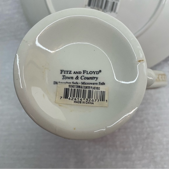 Fitz & Floyd Town & Country Plaid Salad Plate Mug Red Ivory Dinnerware Serveware - Picture 4 of 4